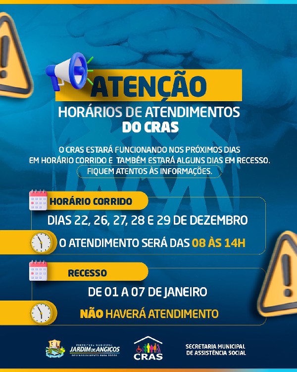 HORÁRIO DE ATENDIMENTO DO CRAS